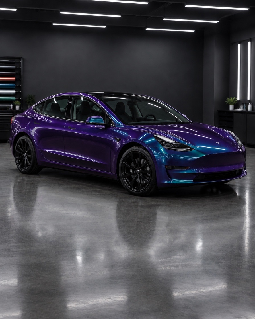 Tesla Model 3 in Midnight Purple